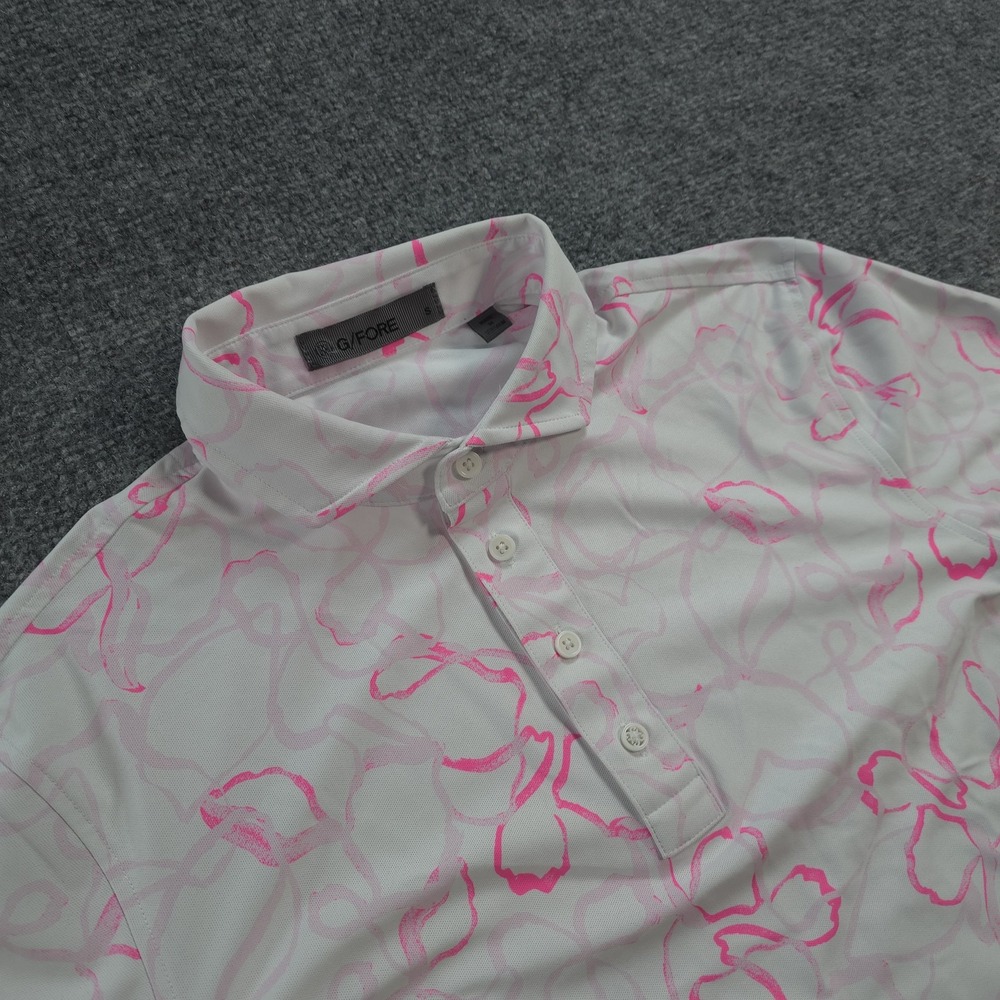 G/FORE Polo Shirt Mens Small White Blush Floral Print Performance Golf Stretch